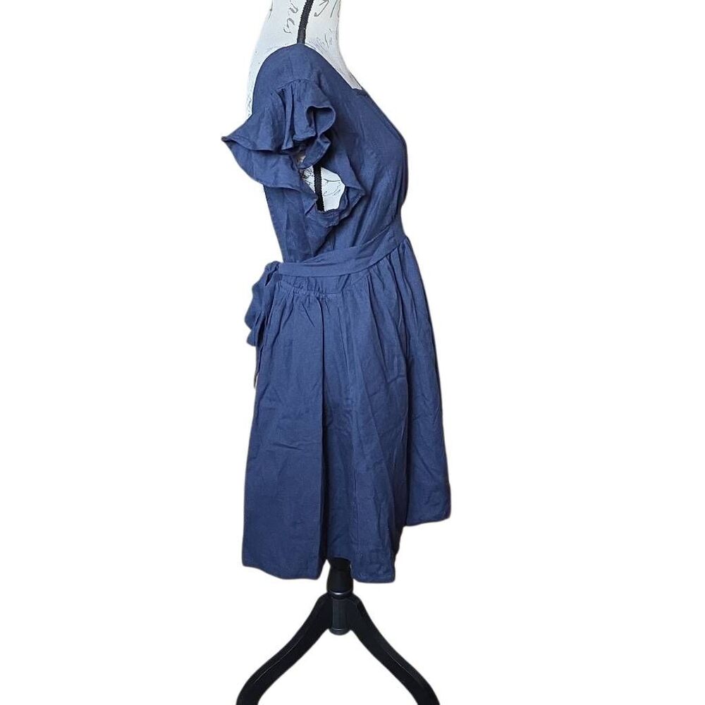 SeamsFriendly Women's Size 42" Navy Blue Square Open Back Tie Back Dress - Picture 5 of 7